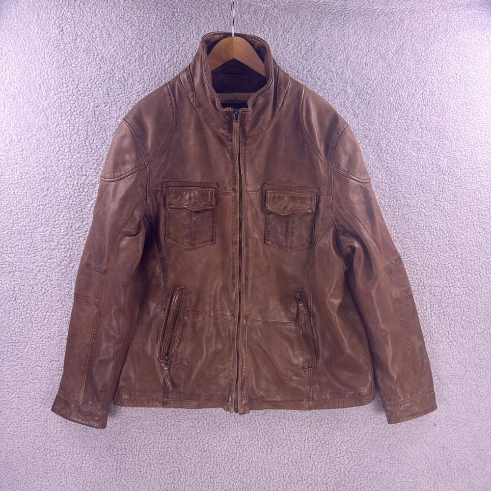 Carbon 2 Cobalt Mens XXL Brown Lamb Leather Moto Jacket Full Zip 118015
